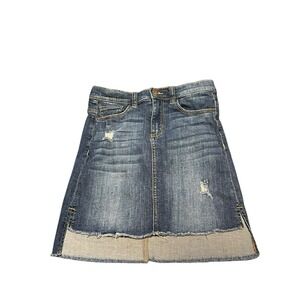 Harper Denim Blue Jean Skirt Stretch High Low Distressed Frayed Hem Size Small